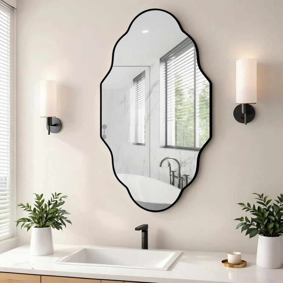 Clevich Spiegel Asymmetrisch 66x116cm Rahmen Alu, HD Glas Wandspiegel, Moderner Dekor-Spiegel, Schla