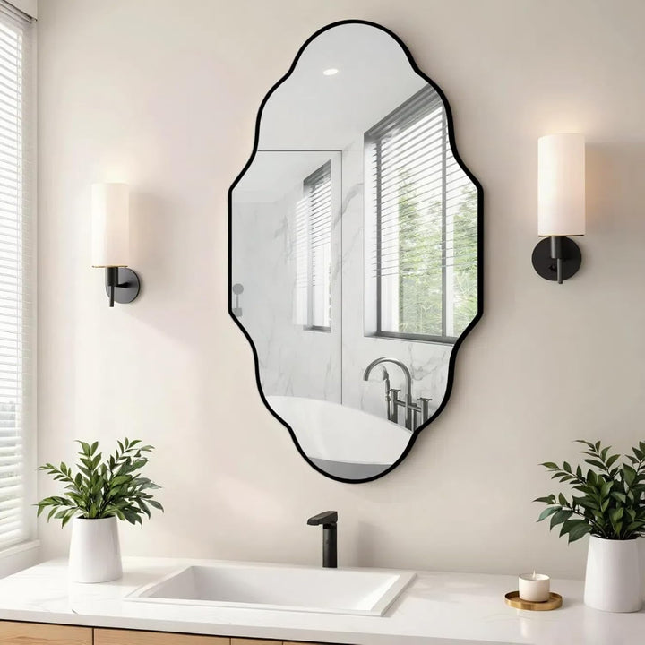 Clevich Spiegel Asymmetrisch 66x116cm Rahmen Alu, HD Glas Wandspiegel, Moderner Dekor-Spiegel, Schla