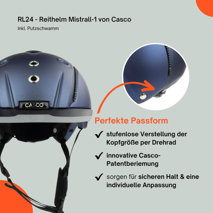 RL24 - Reithelm Mistrall-1 von Casco inkl. Putzschwamm – Reitkappe Damen, Herren &amp; Kinder – leicht,