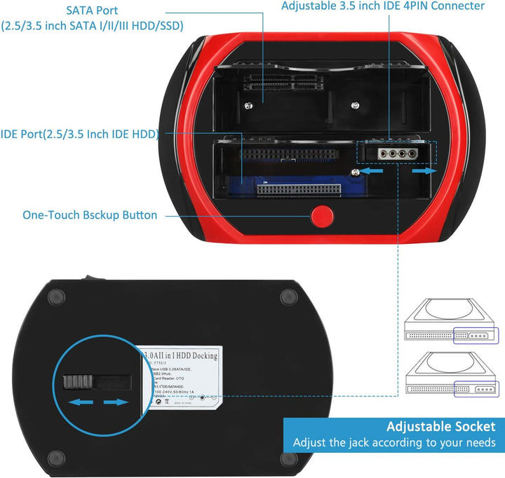 Tccmebius USB 3.0 Festplatten Dockingstation, TCC-S868-DE USB 3.0 an 2,5 3,5 Zoll SATA IDE Dual Slot