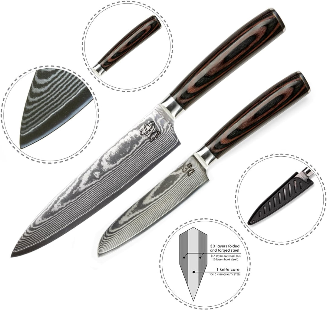 Zeuss Damastmesser-Set 2er (32 cm und 24 cm) Profi-Damast-Küchenmesser Set aus japanischem 67 Lagen