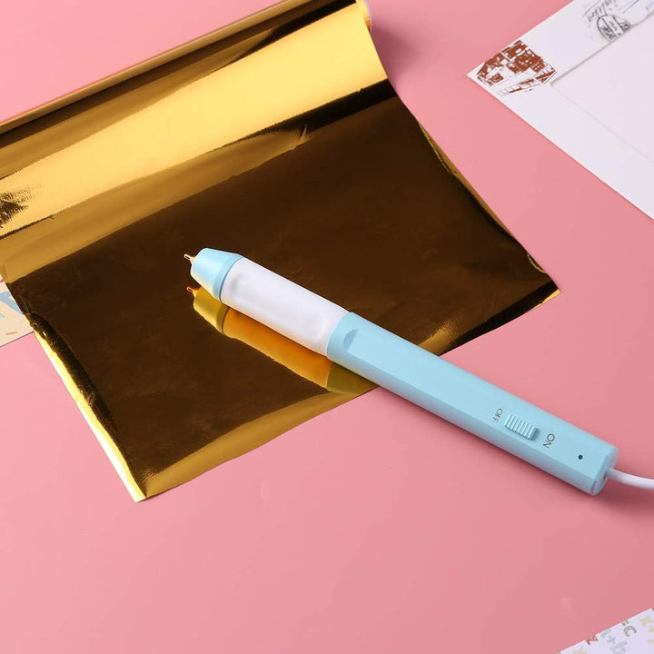 Heissfolienstift – Bastelwerkzeug mit Kalligraphie-Standardspitze 1,5 mm & goldener Glimmerfolien-Ro