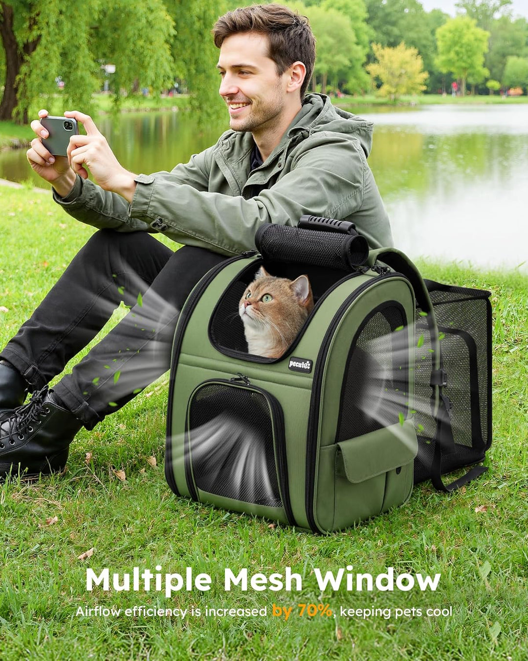 pecute Haustier Expansions Rucksüke für Hund und Katzen mit Front Opening-Mesh Fenstertaschen, Tragb