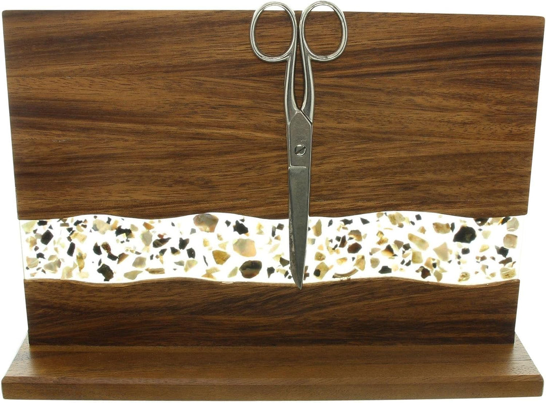 Dekoleidenschaft Messerblock magnetisch "Muscheln" Magnet-Messerhalter aus Holz (Akzazie), Epoxy & M