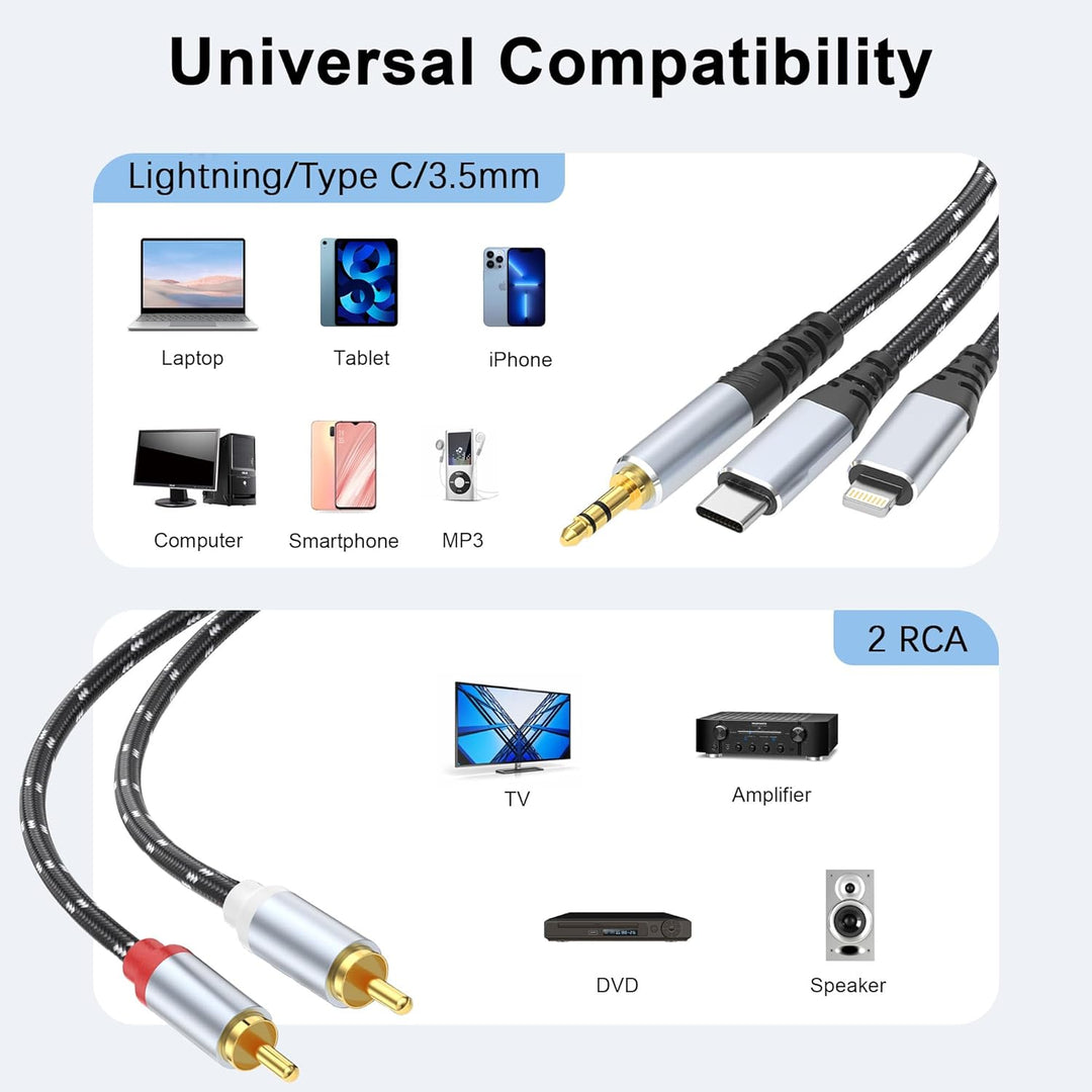 3,5mm zu RCA Audio Adapter, Lightning zu RCA Kabel für iPhone, iPad, MP3, Tablet, HDTV, Heim-Audiosy