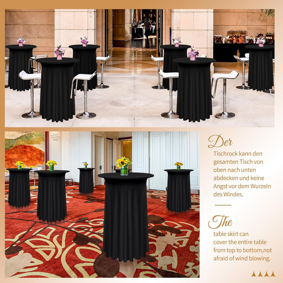 3 Packs Spandex Cocktail Tischdecke mit Röcken 60x110cm, schwarzer Stretch Cocktail Tischtuch für ho