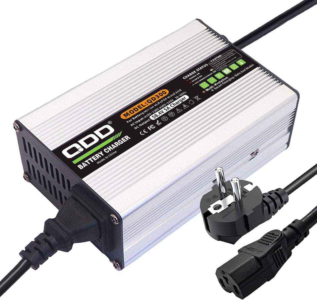 QDD 58,4 V 5 A Ladegerät 58,4 V LiFePO4 Batterieladegerät DC C13 N+ L-Anschluss für 16S 48 V LiFePO4