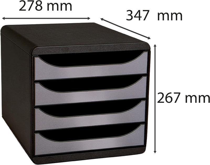 Exacompta 310438D Premium Ablagebox mit 4 Schubladen für DIN A4+ Dokumente. Belastbare Schubladenbox