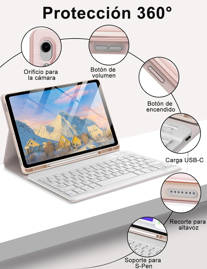 Samsung Galaxy Tab S9 FE Tastatur, 27,9 cm (10,9 Zoll), 2023, spanische Bluetooth-Tastatur für Samsu