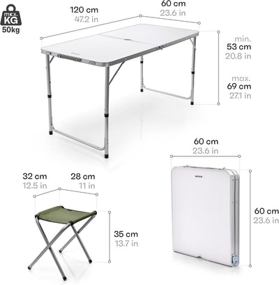 Campingtisch Klappbar Alu Campingtisch Set 120 X 60 X 69cm Klapptisch Mit 4 Alu Stühlen 60 x 120 x 6