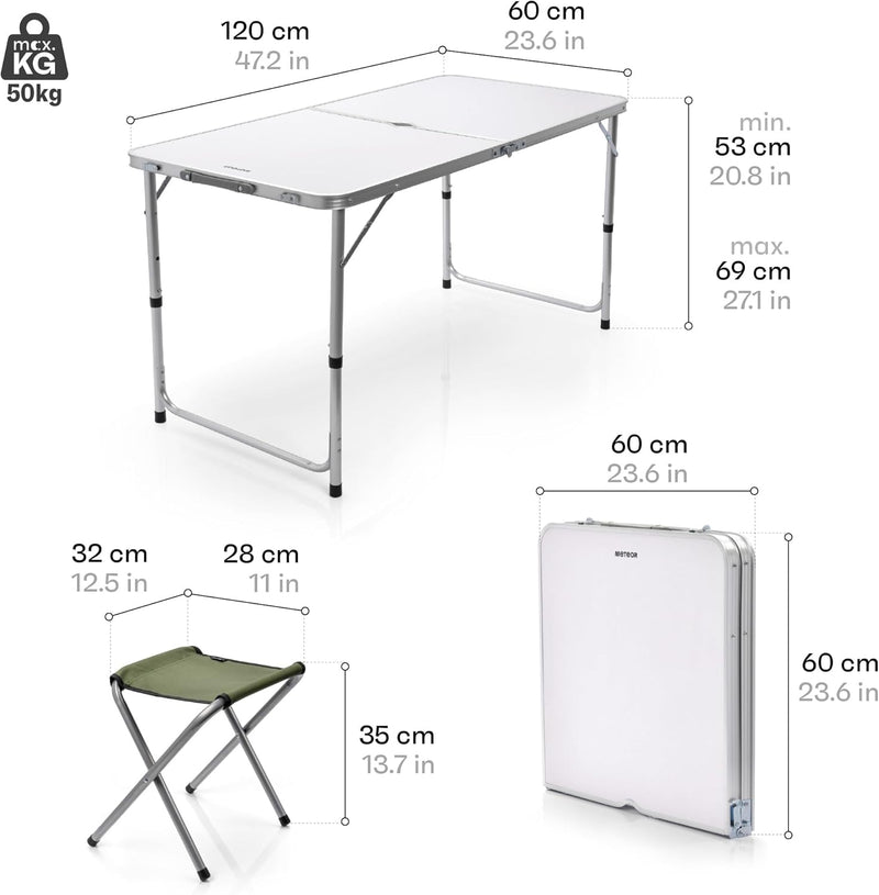 Campingtisch Klappbar Alu Campingtisch Set 120 X 60 X 69cm Klapptisch Mit 4 Alu Stühlen 60 x 120 x 6