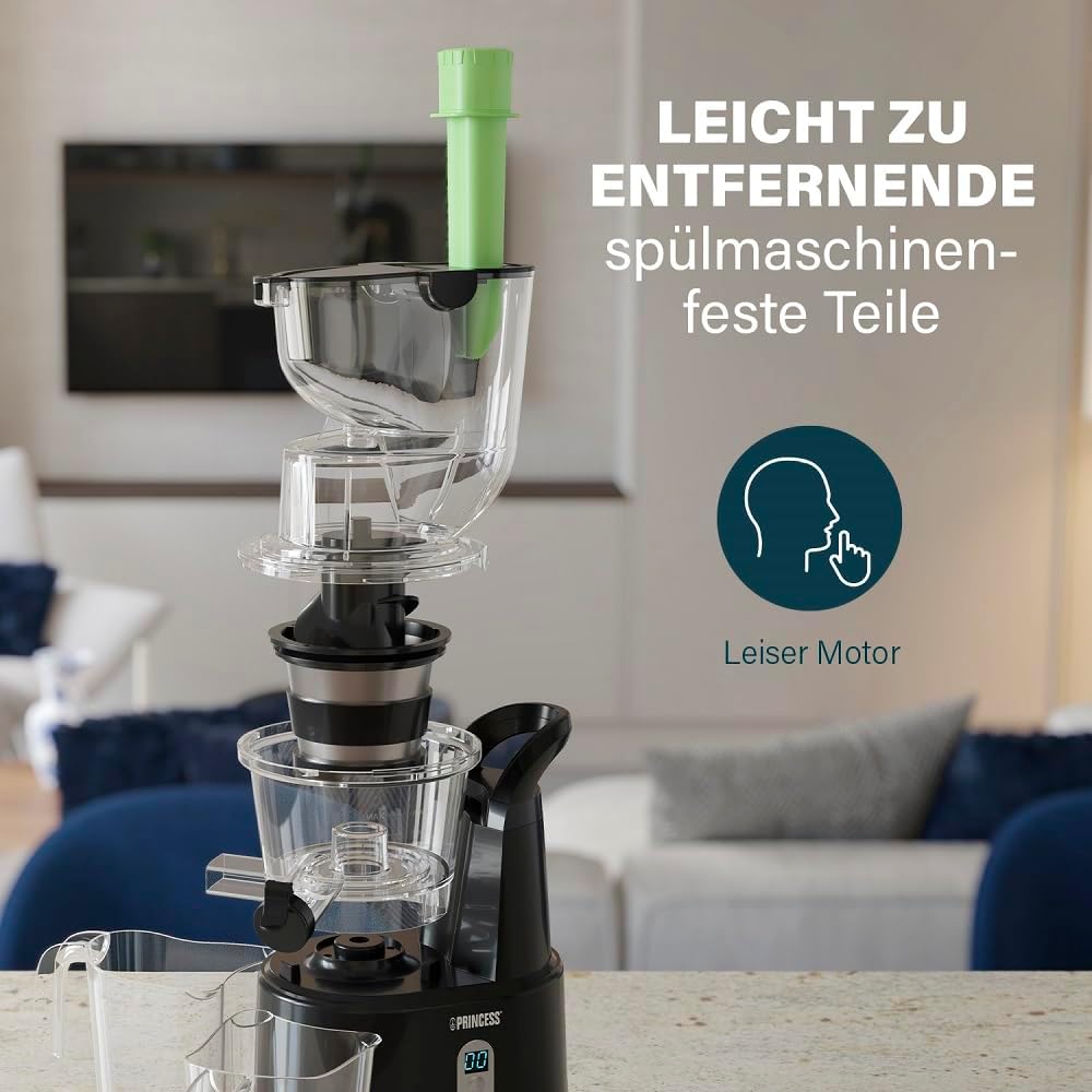Princess 202045 Easy Fill Slow Juicer – Extra grosser Fülltrichter – Hoher Saftertrag