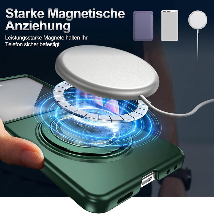Handyhülle für Samsung Galaxy Z Flip 7 Hülle mit Schutzfolie, 360 Grad Magnetisch Metall Ring Stände