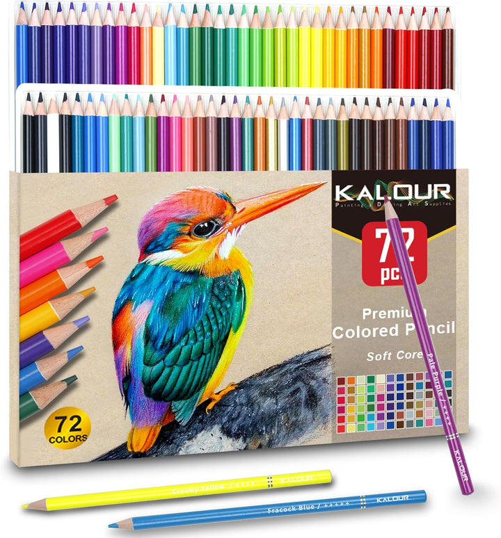 Kalour 72 Buntstifte für Erwachsenen-Malbuch, weicher Kern, ideal zum Zeichnen, Skizzieren, Schattie