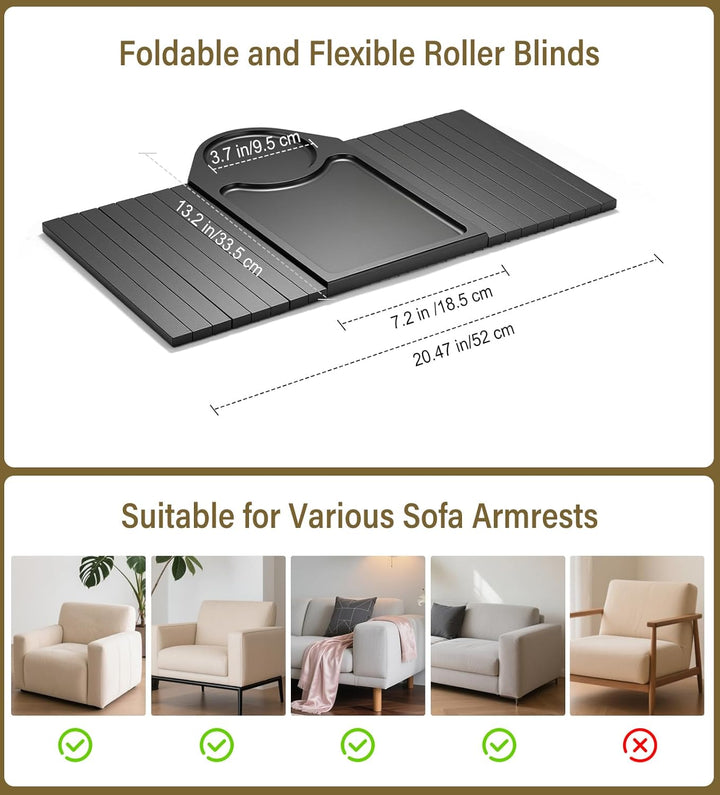 Kssiaz Couch Armlehne Tablett, Bambus Sofatablett Tisch für Couch, Armlehnenablage für Sofa mit Getr