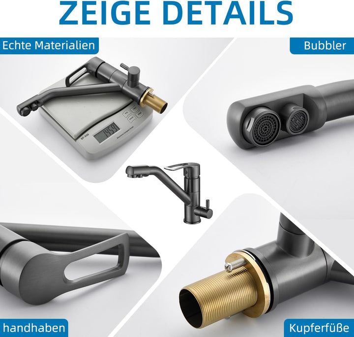 3-Wege-Küchenarmatur, 360° drehbarer Küchenarmatur, Spültischarmatur mit flexiblem Auslauf, G3/8 Zol