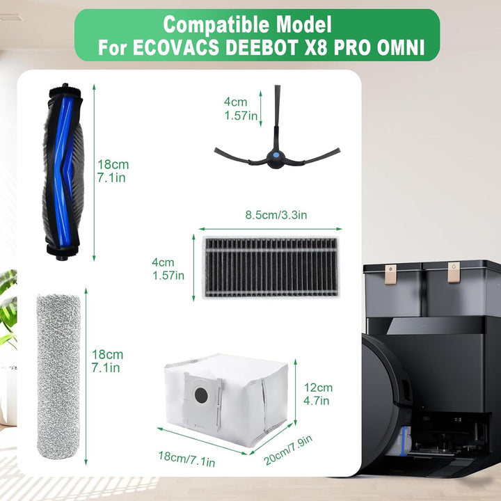 Zubehör Set für ECOVACS DEEBOT T80 Omni/ X8 Pro Omni / X8 Omni Staubsauger Ersatzteil, 2 Hauptbürste
