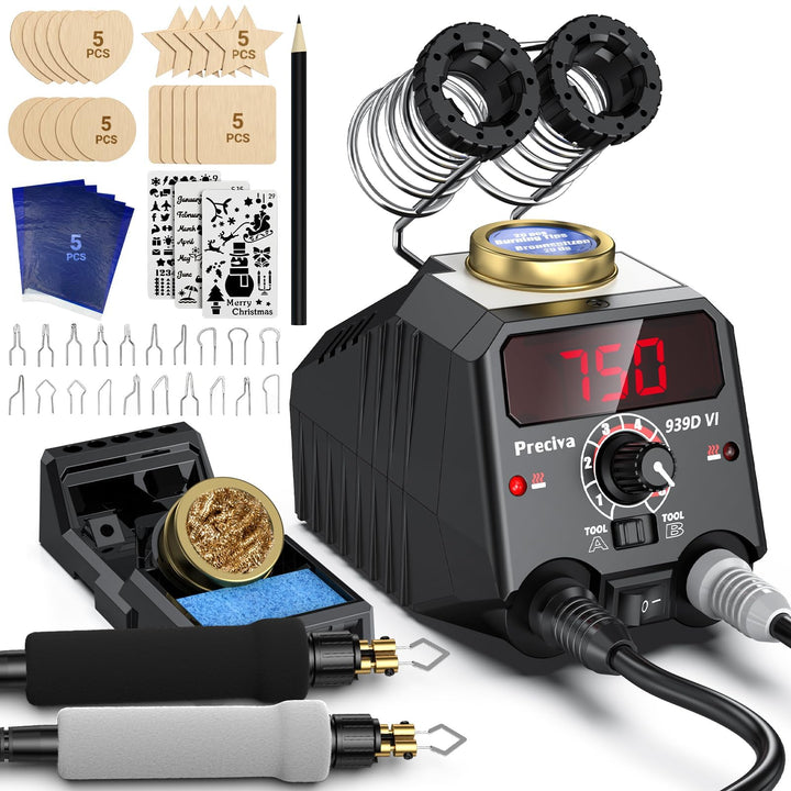 Preciva 939D VI Doppelstift brandmalerei brennpeter für holz mit Digitalanzeige mit 20 Drahtspitzen,
