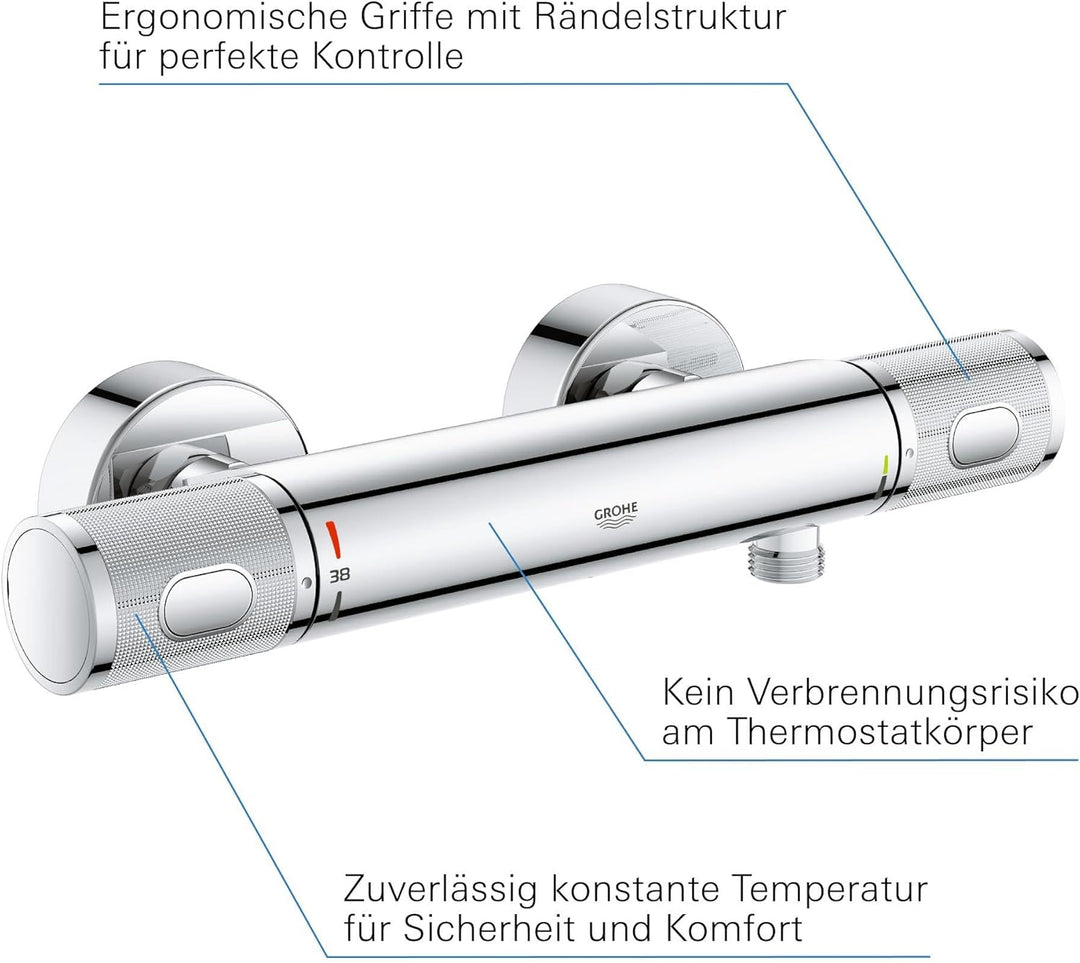 GROHE Precision Feel - Thermostat- Brausearmatur (wassersparend, mit Rändelstruktur, Verbrühschutz,