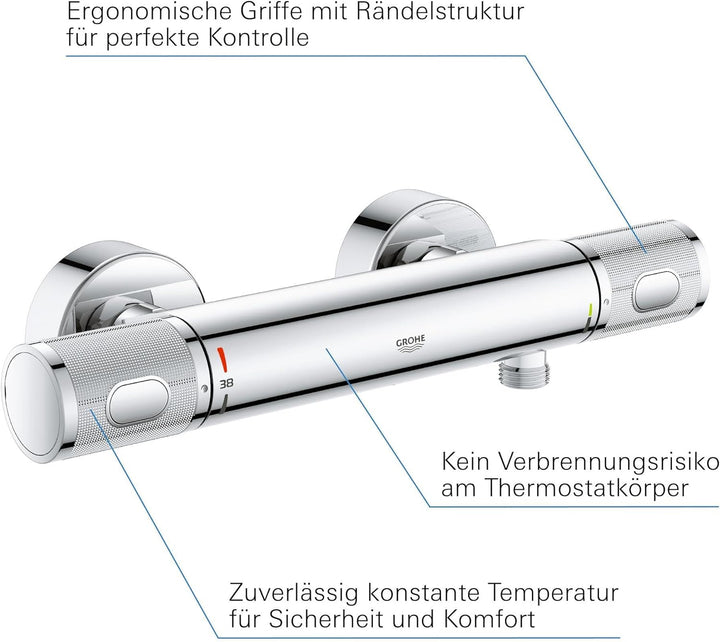 GROHE Precision Feel - Thermostat- Brausearmatur (wassersparend, mit Rändelstruktur, Verbrühschutz,