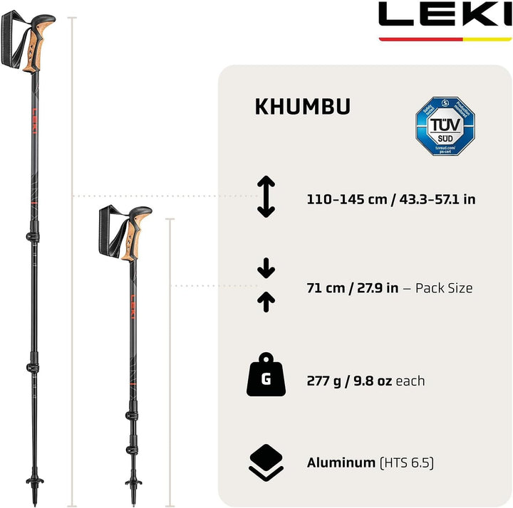 LEKI Wanderstöcke Khumbu – Ausziehbare Trekkingstöcke aus Aluminium (110 ‑ 145cm) mit Verstellsystem