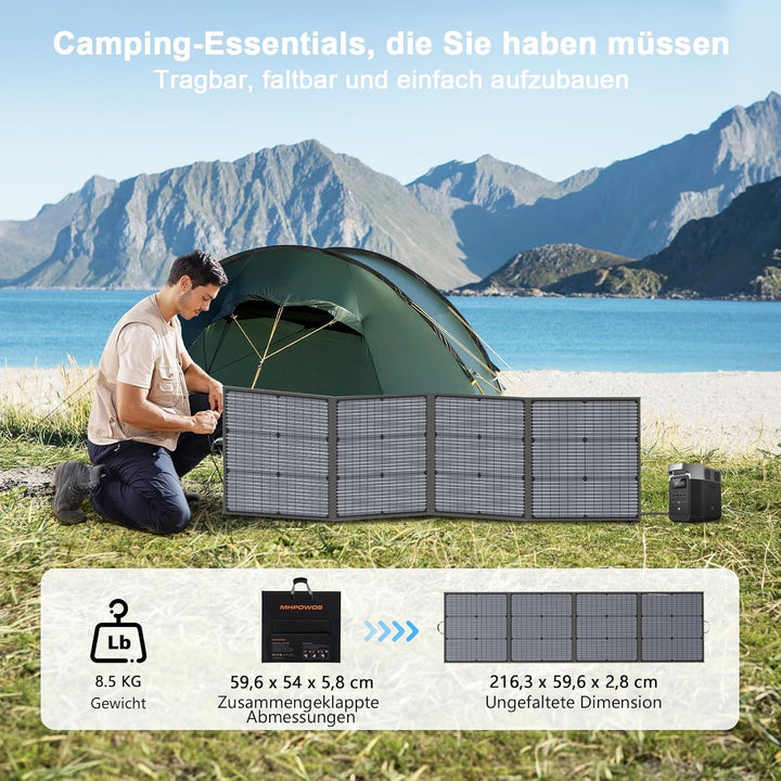 220W Tragbares Solarpanel, Leichtes Faltbares 20V Solarpanel mit Verstellbarem Ständer, IP67 Wasserd