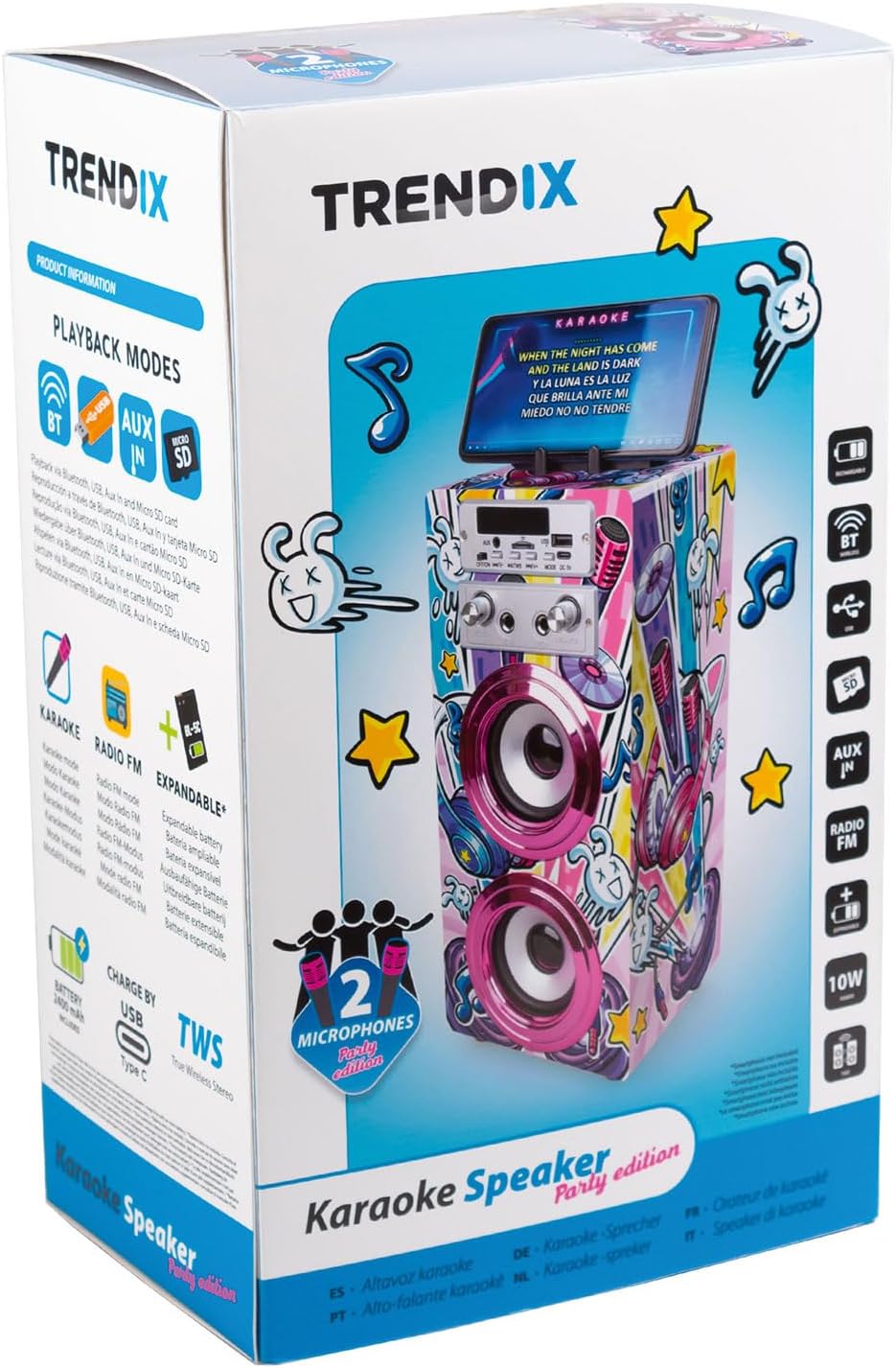 TRENDIX - Karaoke Maschine Kinder | Rosa Karaoke Anlage | Karaoke Anlage mit 2 Mikrofonen, Radio FM,