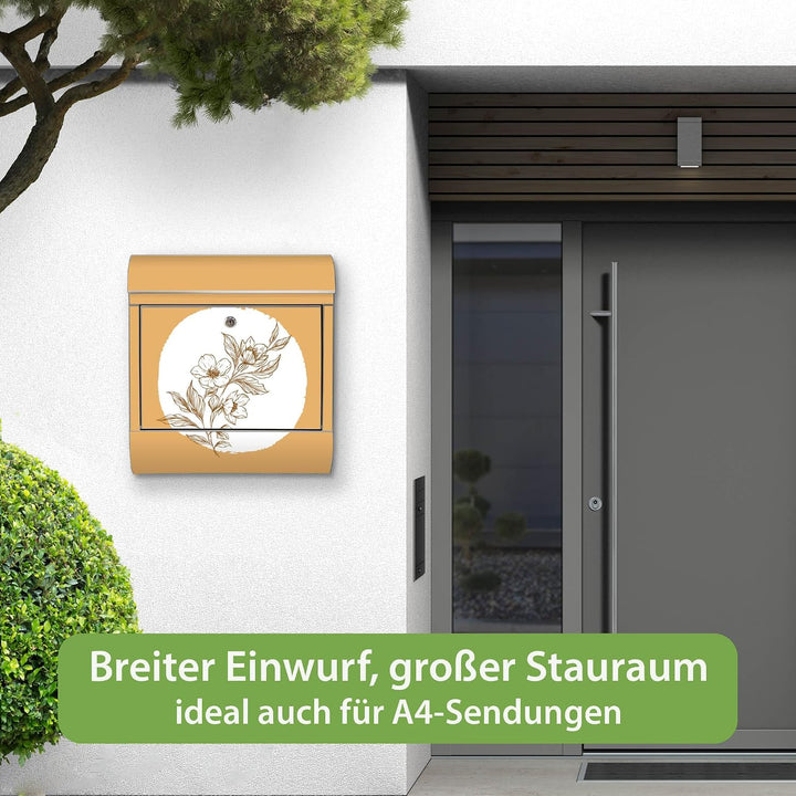 banjado Briefkasten Edelstahl 38x43x12cm & 2 Schlüssel - rostfreier Edelstahl Briefkasten mit Zeitun