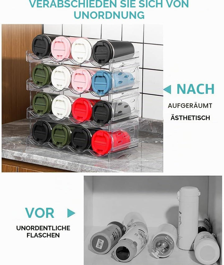 Stapelbarer Flaschenhalter, 4er-Pack Klarer Wasserflaschen-Organizer Hält 16 Flaschen für die Küche,