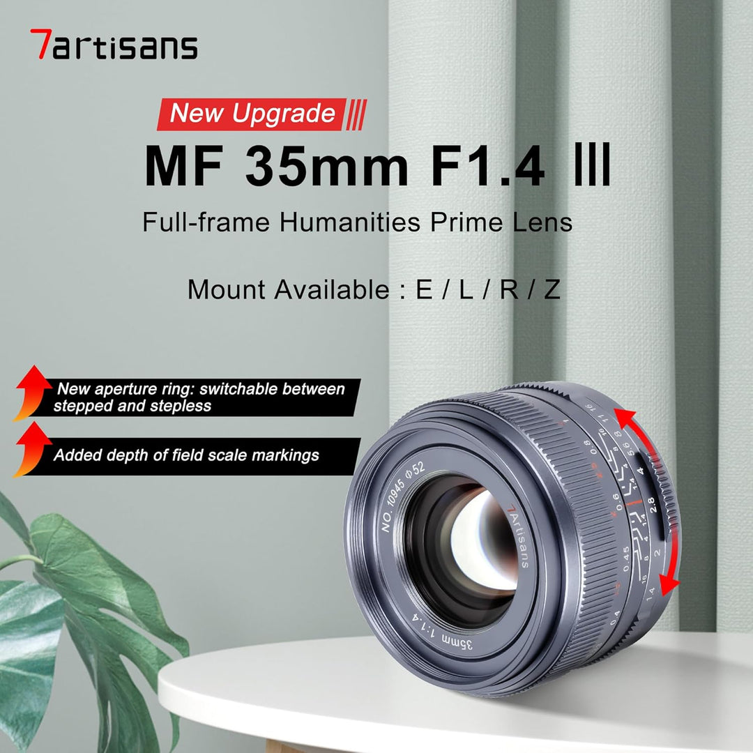 7artisans 35 mm F1.4 Mark Ⅲ Vollformat Festbrennweite mit manueller Fokussierung und grosser Blende,