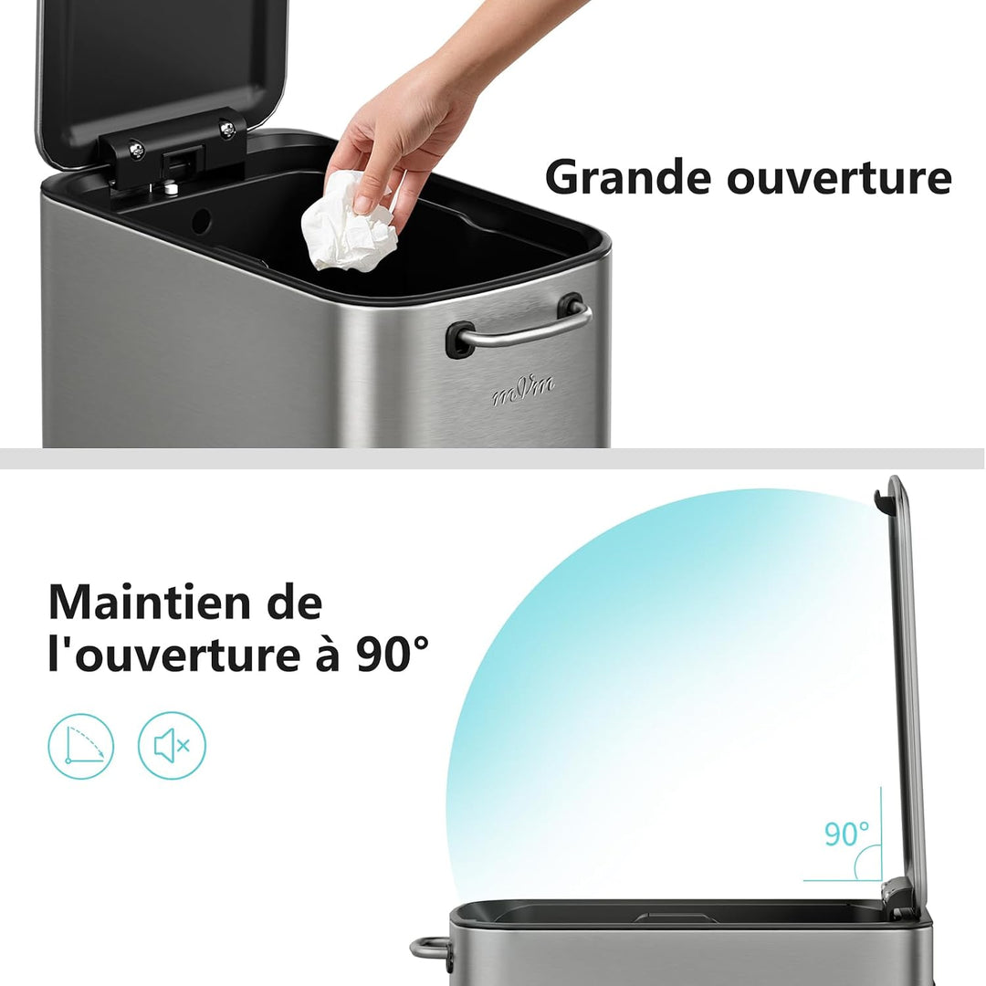 mVm Mülleimer Bad 9L, Abfalleimer Edelstahl, Handbetätigter, Grau | Soft-Close, Herausnehmbarem Inne