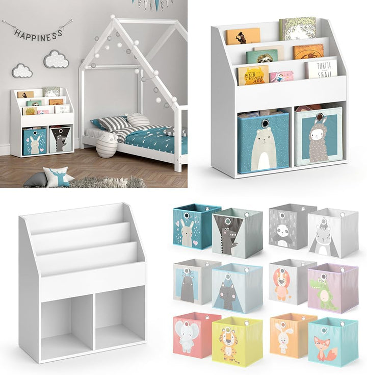 Vicco Kinderregal Luigi, Weiss, 72 x 79 cm mit 2 Faltboxen Opt.6, zur Aufbewahrung von Büchern und S