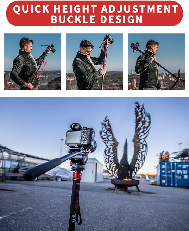 IFOOTAGE Einbeinstativ für Kamera, 180,3 cm, Cobra 3 A180F, schnell verstellbares Einbeinstativ mit