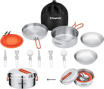 KingCamp Camping Kochgeschirr Set Stainless Steel faltbar Kochset Töpfe Set Geschirr Set Outdoor Koc