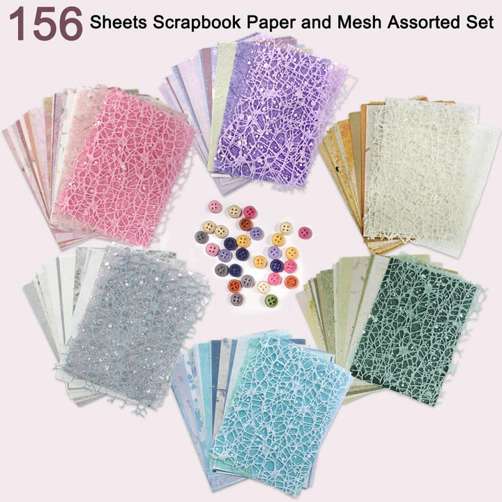 156 Blatt Scrapbook Papier Strukturpapier Sortiertes Set, FineGood Dekoratives Netzstoffpapier für K