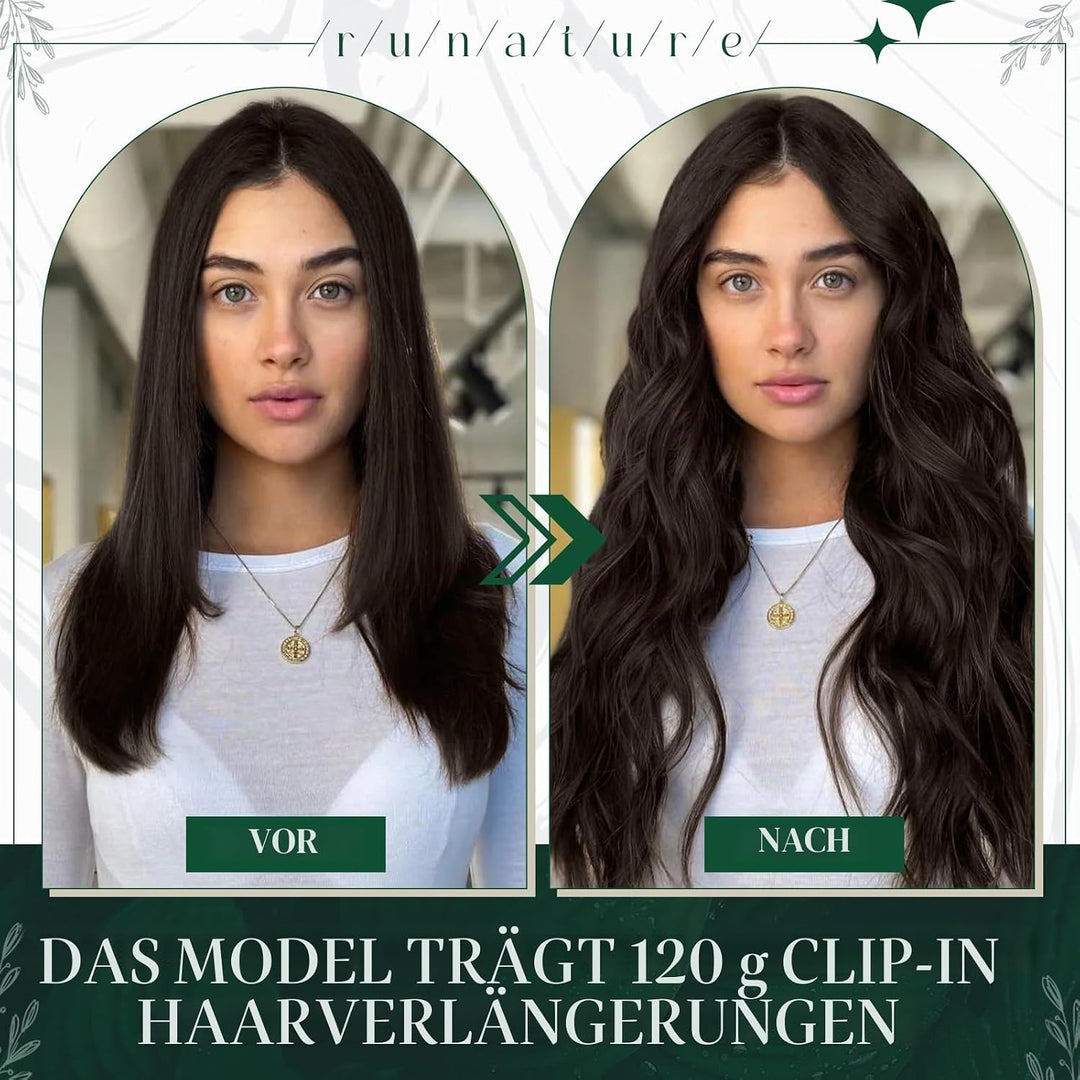 RUNATURE Clip in Extensions Echthaar 30cm Braun Menschliches Haar Echthaar Extensions Clip in 3Pcs G