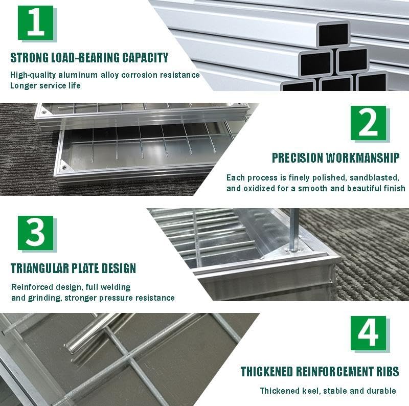 Schachtabdeckung Aluminium 300x300mm, Eingebettete Schachtdeckel mit Rahmen, Gullideckel Versenkte S