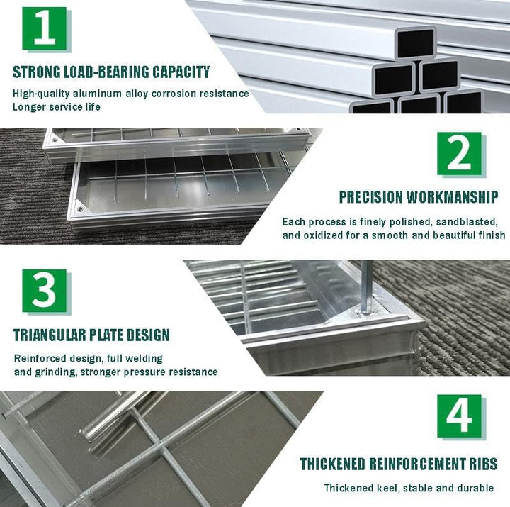 Schachtabdeckung Aluminium 300x300mm, Eingebettete Schachtdeckel mit Rahmen, Gullideckel Versenkte S