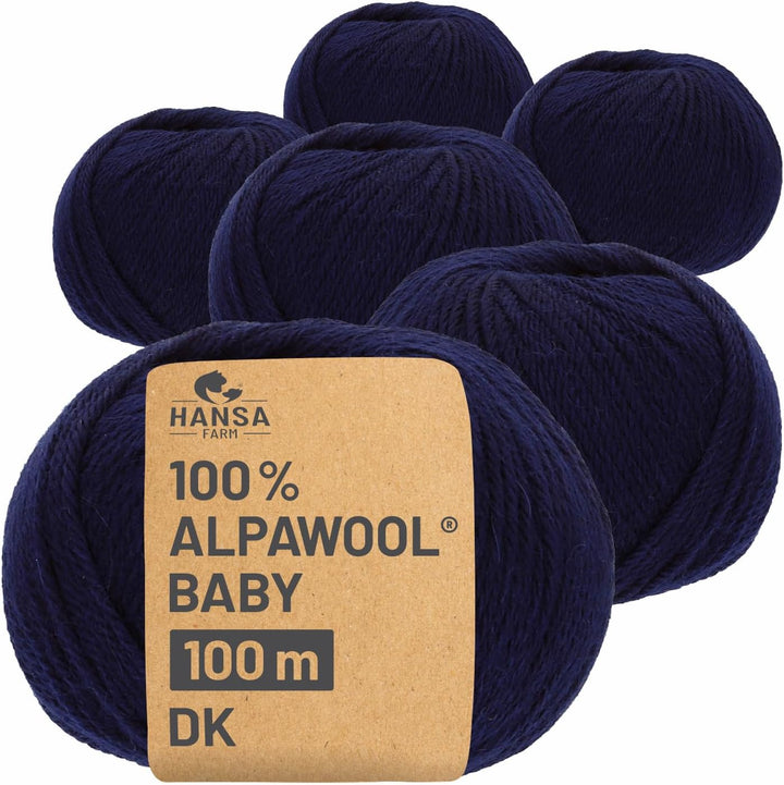 HANSA-FARM | 100% Baby Alpakawolle in 50+ Farben (kratzfrei) - 300g Set (6 x 50g) - weiche Alpaka Wo