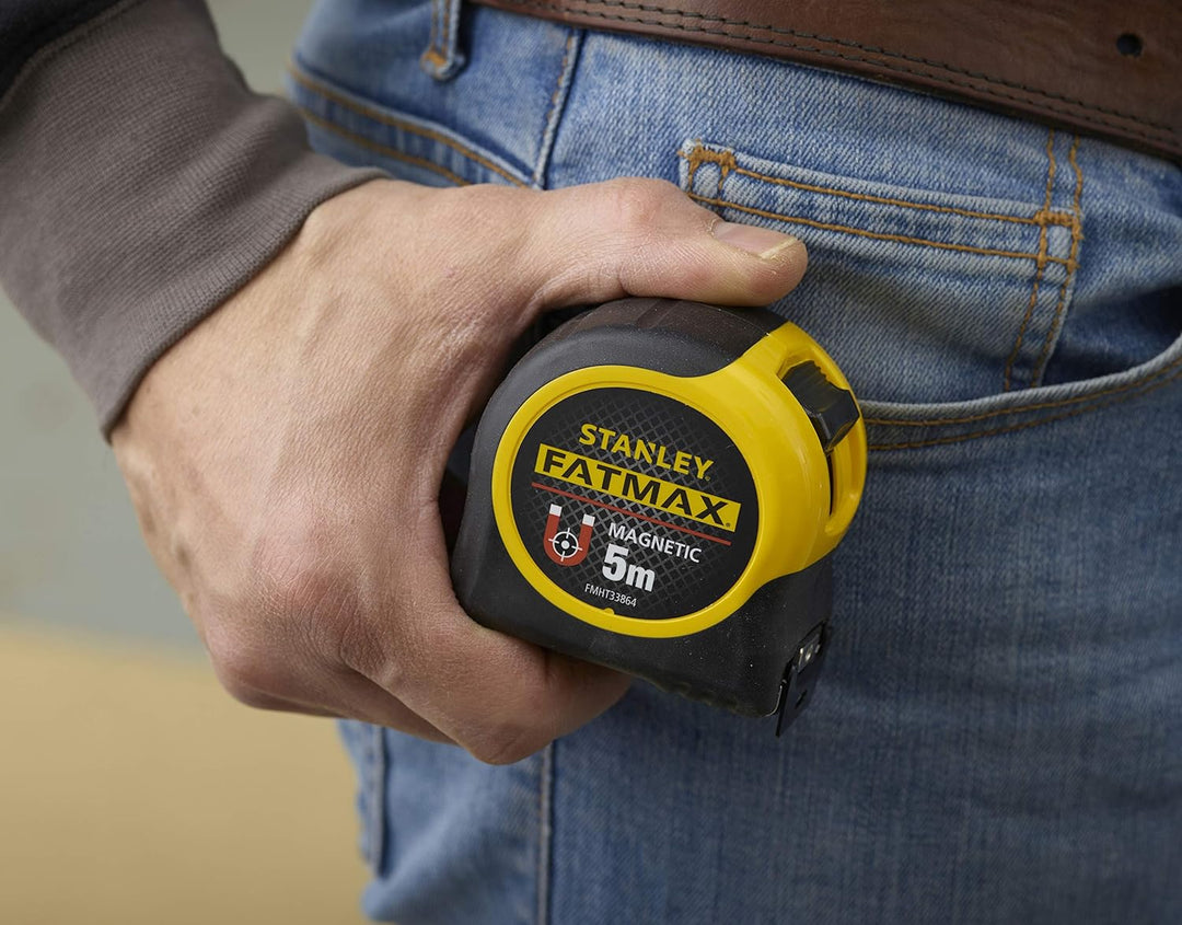 Stanley FatMax Bandmass Blade Armor, Magnethaken (5 m Länge, Feststeller, automatischer Rücklauf, Gü