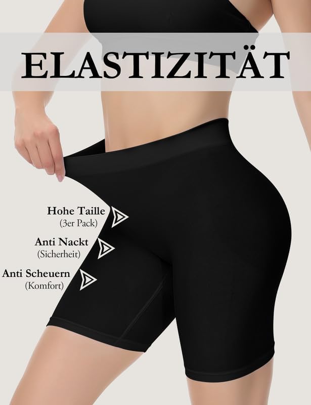 Yeblues Radlerhose Damen Kurz Hose,3er Pack Anti Scheuern Radlerhosen Shorts Damen Kurze Hosen für K