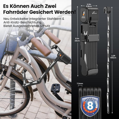 Sportneer Faltschloss Fahrrad und Motorrad Fahrradschloss mit Super B Aufbohrschutz-Schliesszylinder