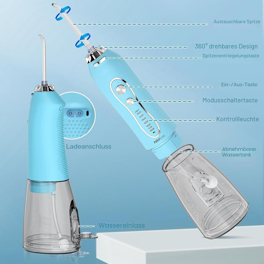 H2ofloss Kabellose tragbare Wasser-Zahnseide, 5 Modi, IPX7 wasserdichte Munddusche, 300 ml, wiederau