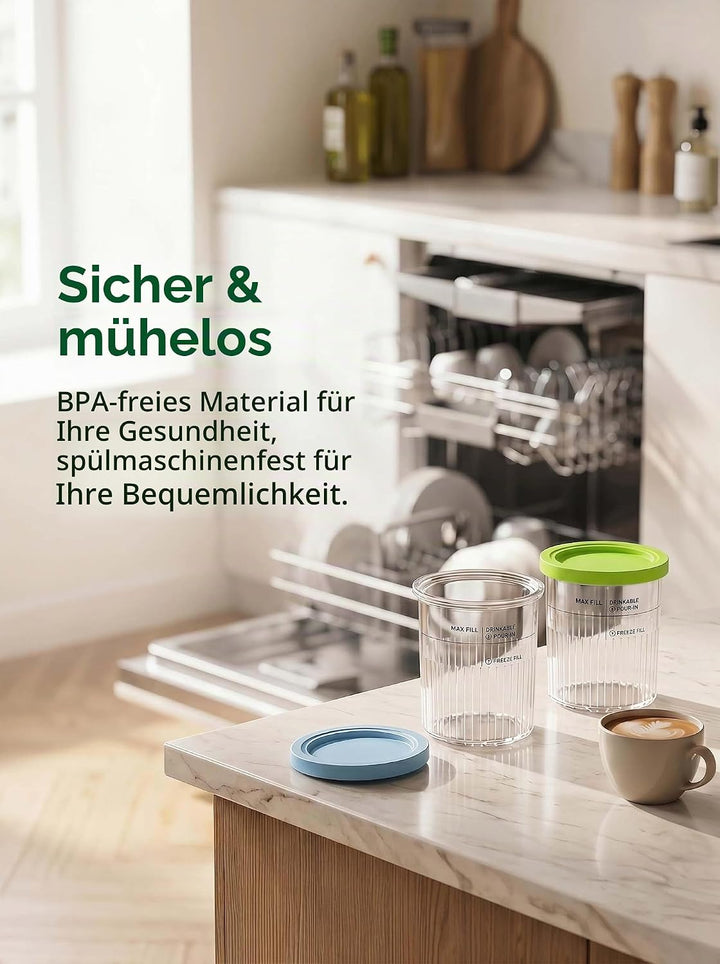 4er-Pack Eisbehälter für Ninja Creami Deluxe NC500, NC501 &amp; NC502eu-Serie, Eiscreme Behälter mit Dec