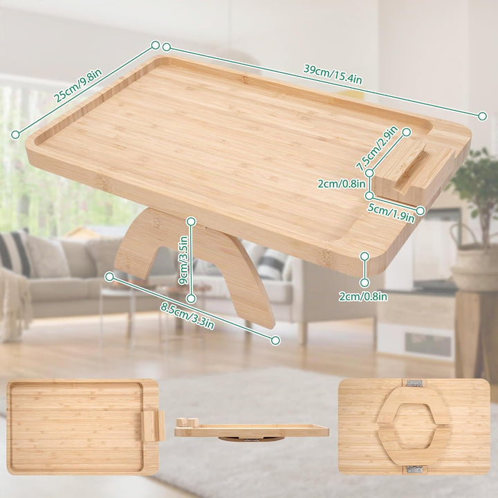 Sofa Armlehne Tablett Faltbarer mit 360° Drehbarer Handyhalterung Holz Bambus Sofa-Armlehne Tragbare