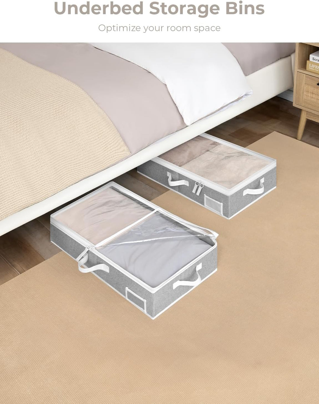 StorageWorks Unterbett Aufbewahrungsbox mit Deckel, Stoff Unterbettkommode mit Griffen, faltbare Unt