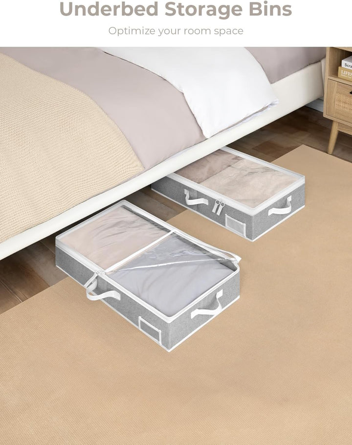 StorageWorks Unterbett Aufbewahrungsbox mit Deckel, Stoff Unterbettkommode mit Griffen, faltbare Unt