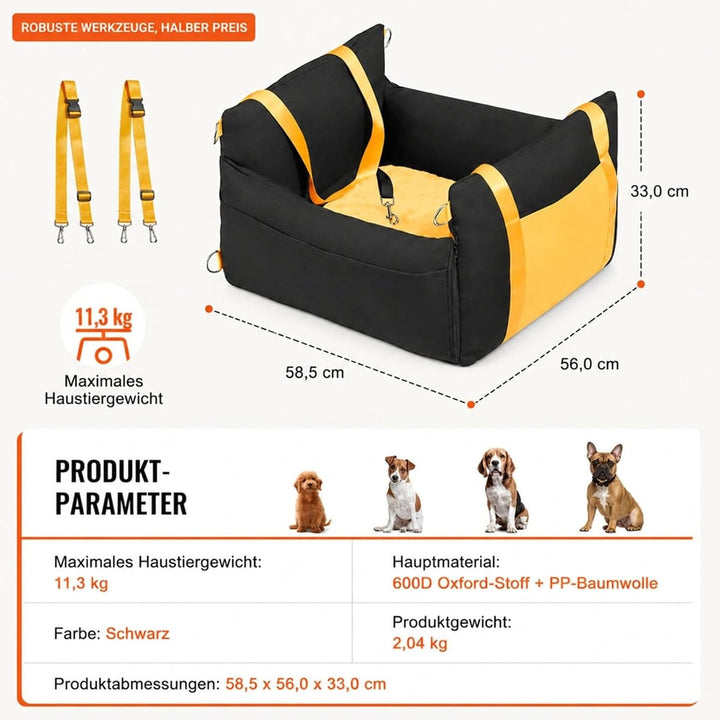 Autositz für Hunde, schwarz, für Vorder- und Rücksitz, 11kg