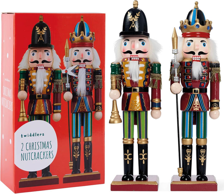 THE TWIDDLERS 2 Grosse Holz Weihnachten Nussknacker Figuren, 30cm - Klassische Weihnachtsdekoration