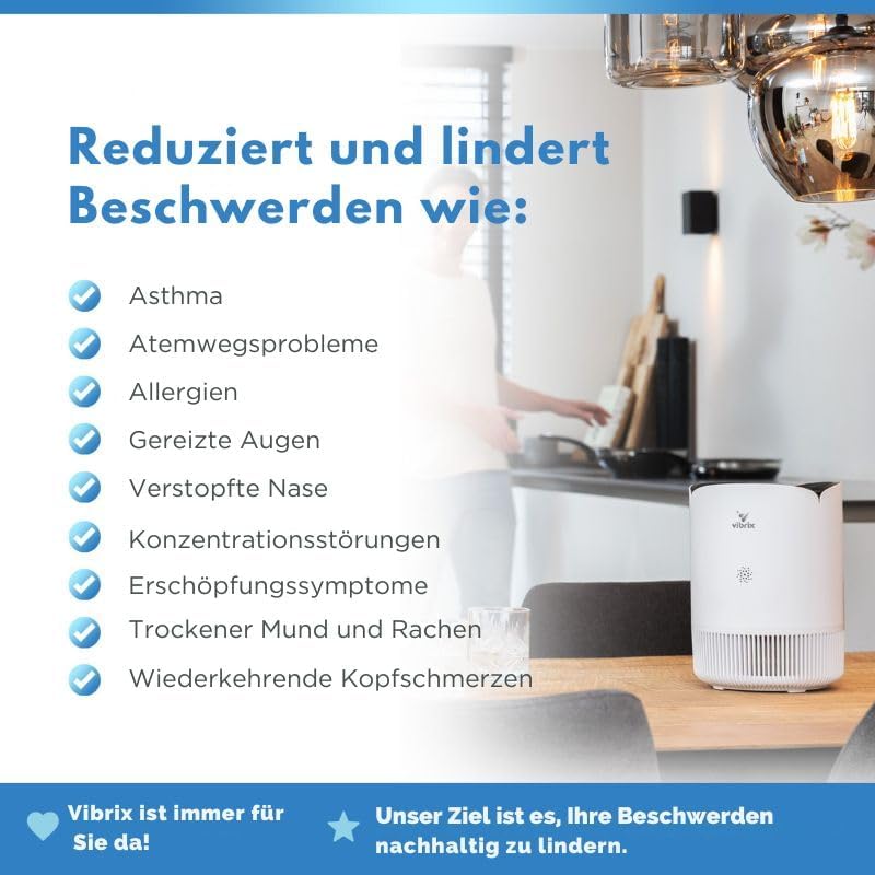 Vibrix PureFlow30 Luftreiniger – HEPA H13 Filter & Ionisator – 180m³/h CADR – Entfernt 99,95% Staub,